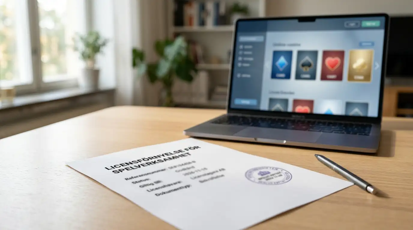 Casino utan Spelpaus 2026 översikt med licensdokument och laptop